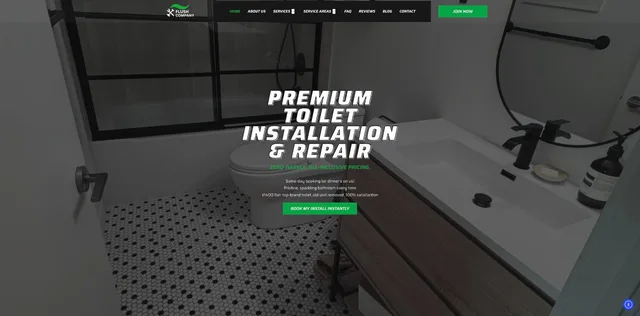 Flush Company homepage, a toilet installation and repair service site
