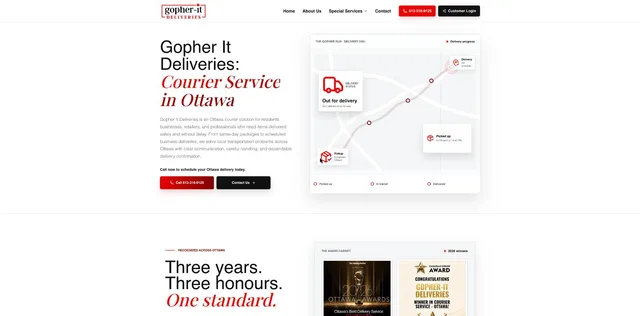 Gopher It Deliveries homepage, a courier service site in Ottawa