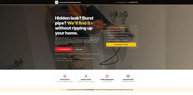 Leak Detection & Pipe Repairs Perth homepage, a leak-detection service site in Perth, Australia
