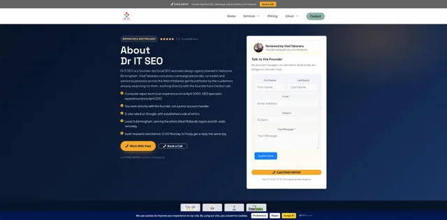 Dr IT SEO homepage, a founder-led local SEO agency site in Birmingham, UK